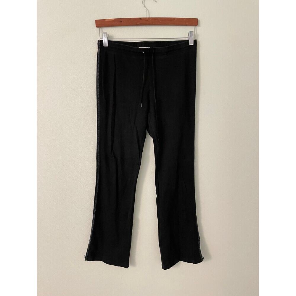 Vintage Vital Womens Track Pants Medium Black Flare Leg Drawstring 90s Y2K READ